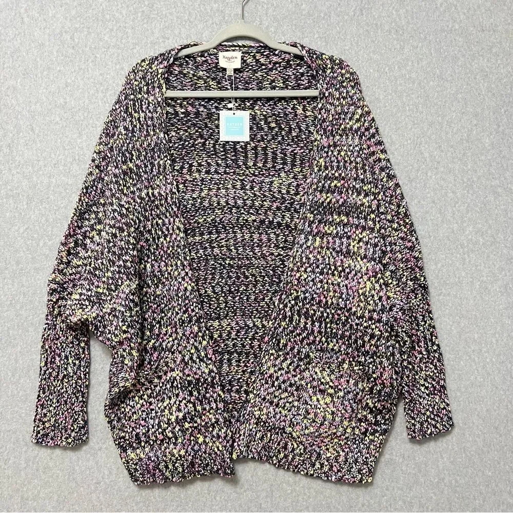 Hayden Black Multicolor Oversized Open Front Cardigan NWT Size 1X/2X - Picture 2 of 8